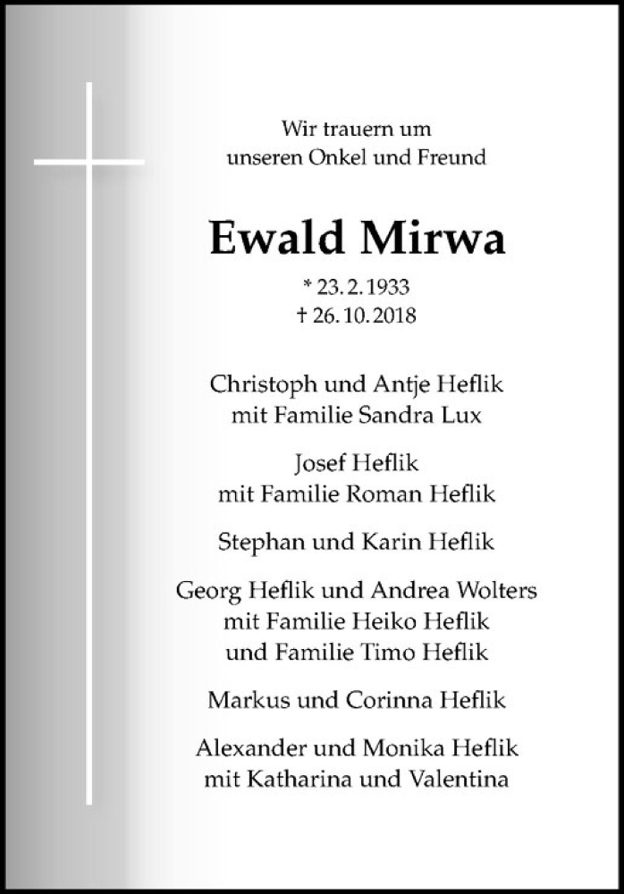  Traueranzeige für Ewald Mirwa vom 31.10.2018 aus Westfälische Nachrichten