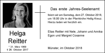 Anzeige von Helga Reitter von Westfälische Nachrichten