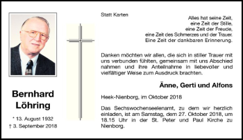 Anzeige von Bernhard Löhring von Westfälische Nachrichten