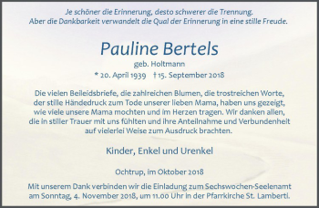 Anzeige von Pauline Bertels von Westfälische Nachrichten