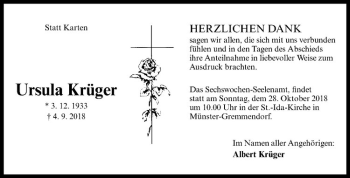 Anzeige von Ursula Krüger von Westfälische Nachrichten