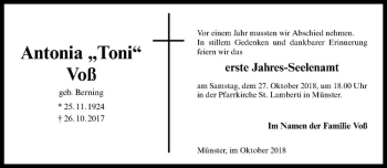 Anzeige von Antonia Voß von Westfälische Nachrichten