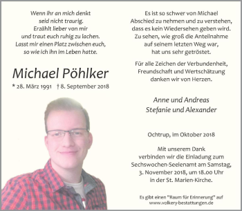 Anzeige von Michael Pöhlker von Westfälische Nachrichten