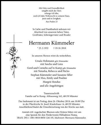 Anzeige von Hermann Kümmeler von Westfälische Nachrichten