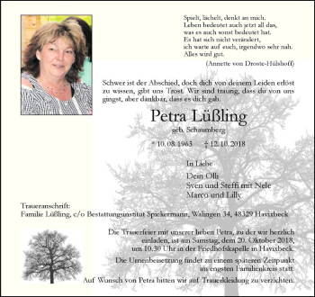 Anzeige von Petra Lüßling von Westfälische Nachrichten