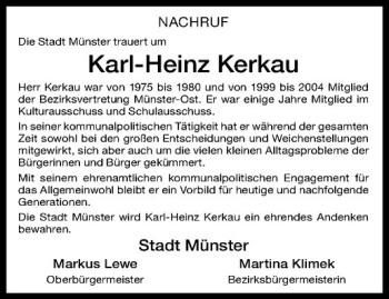 Anzeige von Karl-Heinz Kerkau von Westfälische Nachrichten