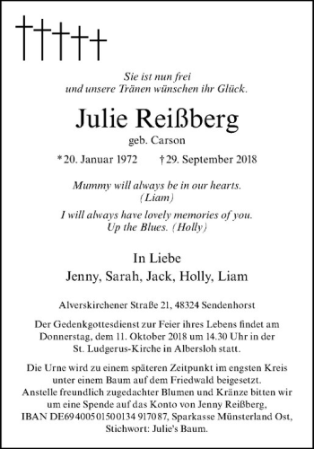 Anzeige von Julie Reißberg von Westfälische Nachrichten