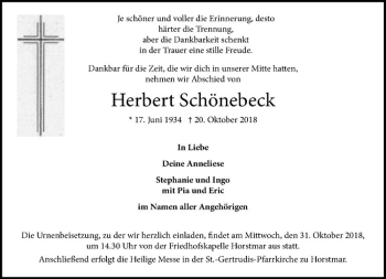 Anzeige von Herbert Schönebeck von Westfälische Nachrichten