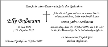 Anzeige von Elly Bußmann von Westfälische Nachrichten