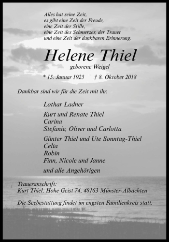 Anzeige von Helene Thiel von Westfälische Nachrichten