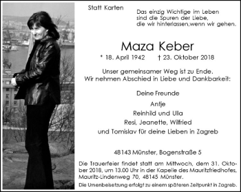 Anzeige von Maza Keber von Westfälische Nachrichten