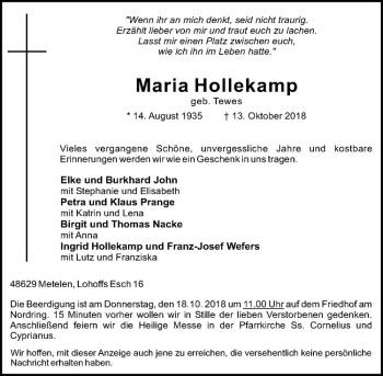 Anzeige von Maria Hollekamp von Westfälische Nachrichten