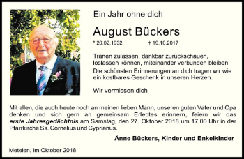 Anzeige von August Bückers von Westfälische Nachrichten