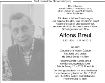 Anzeige von Alfons Breul von Westfälische Nachrichten