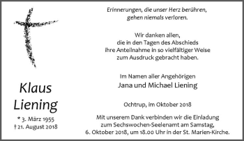 Anzeige von Klaus Liening von Westfälische Nachrichten