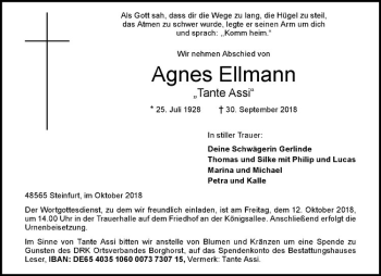 Anzeige von Agnes Ellmann von Westfälische Nachrichten