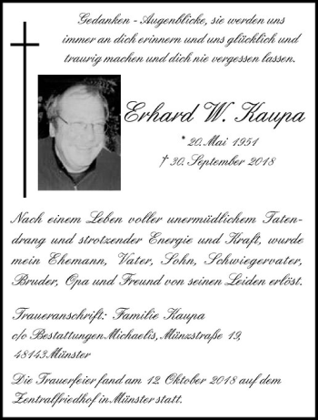 Anzeige von Erhard W. Kaupa von Westfälische Nachrichten