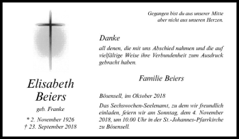 Anzeige von Elisabeth Beiers von Westfälische Nachrichten
