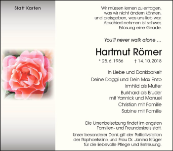 Anzeige von Hartmut Römer von Westfälische Nachrichten