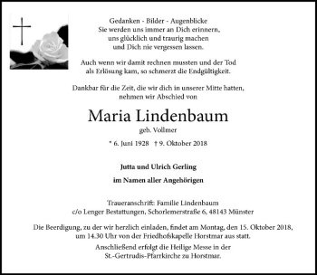 Anzeige von Maria Lindenbaum von Westfälische Nachrichten