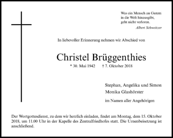 Anzeige von Christel Brüggenthies von Westfälische Nachrichten