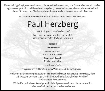 Anzeige von Paul Herzberg von Westfälische Nachrichten