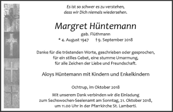 Anzeige von Margret Hüntemann von Westfälische Nachrichten