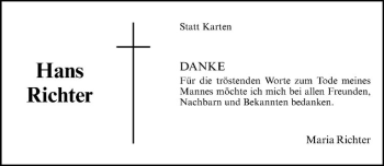 Anzeige von Hans Richter von Westfälische Nachrichten