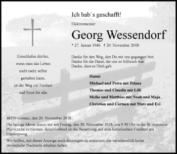 Anzeige von Georg Wessendorf von Westfälische Nachrichten