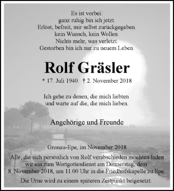Anzeige von Rolf Gräsler von Westfälische Nachrichten