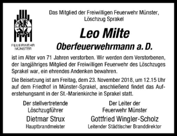 Anzeige von Leo Milte von Westfälische Nachrichten