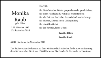 Anzeige von Monika Raub von Westfälische Nachrichten