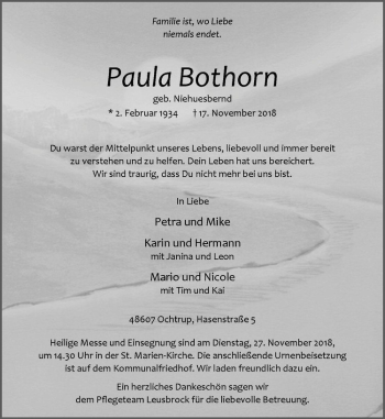 Anzeige von Paula Bothorn von Westfälische Nachrichten