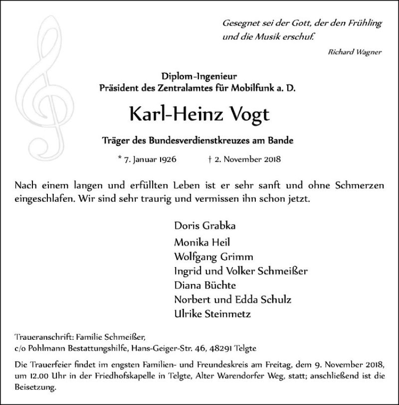  Traueranzeige für Karl-Heinz Vogt vom 07.11.2018 aus Westfälische Nachrichten