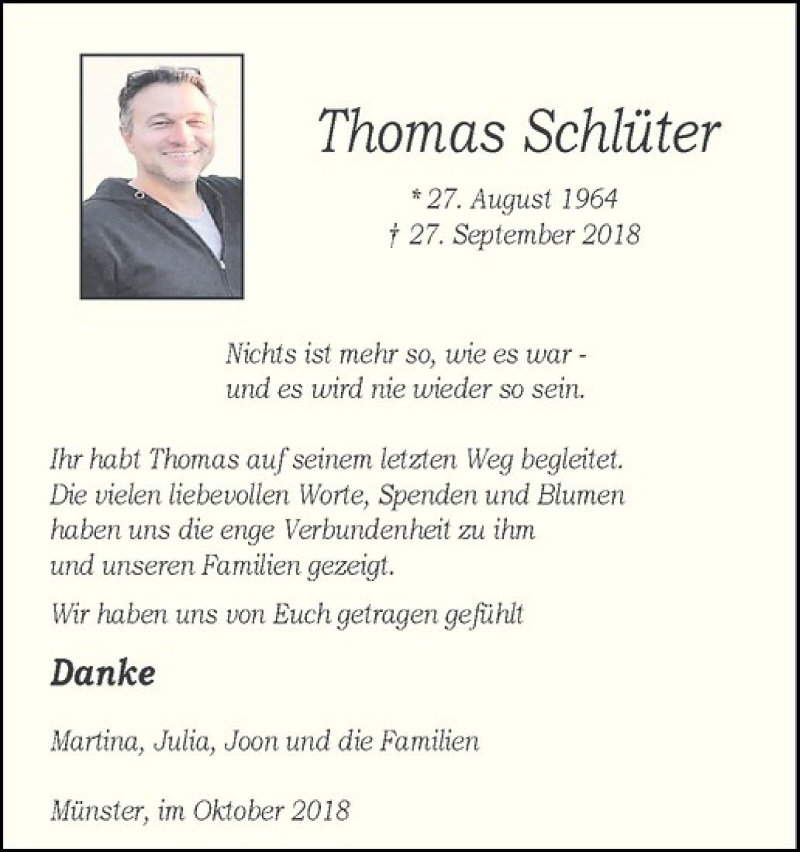  Traueranzeige für Thomas Schlüter vom 01.11.2018 aus Westfälische Nachrichten