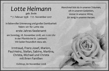 Anzeige von Lotte Heimann von Westfälische Nachrichten