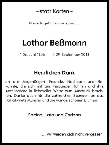 Anzeige von Lothar Beßmann von Westfälische Nachrichten