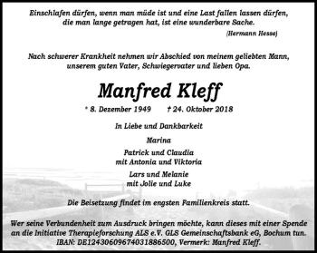 Anzeige von Manfred Kleff von Westfälische Nachrichten