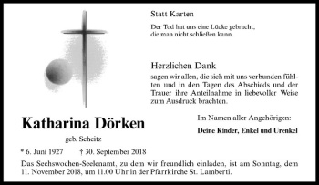 Anzeige von Katharina Dörken von Westfälische Nachrichten