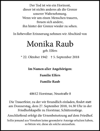 Anzeige von Monika Raub von Westfälische Nachrichten