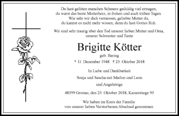 Anzeige von Brigitte Kötter von Westfälische Nachrichten