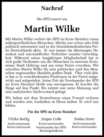 Anzeige von Martin Wilke von Westfälische Nachrichten