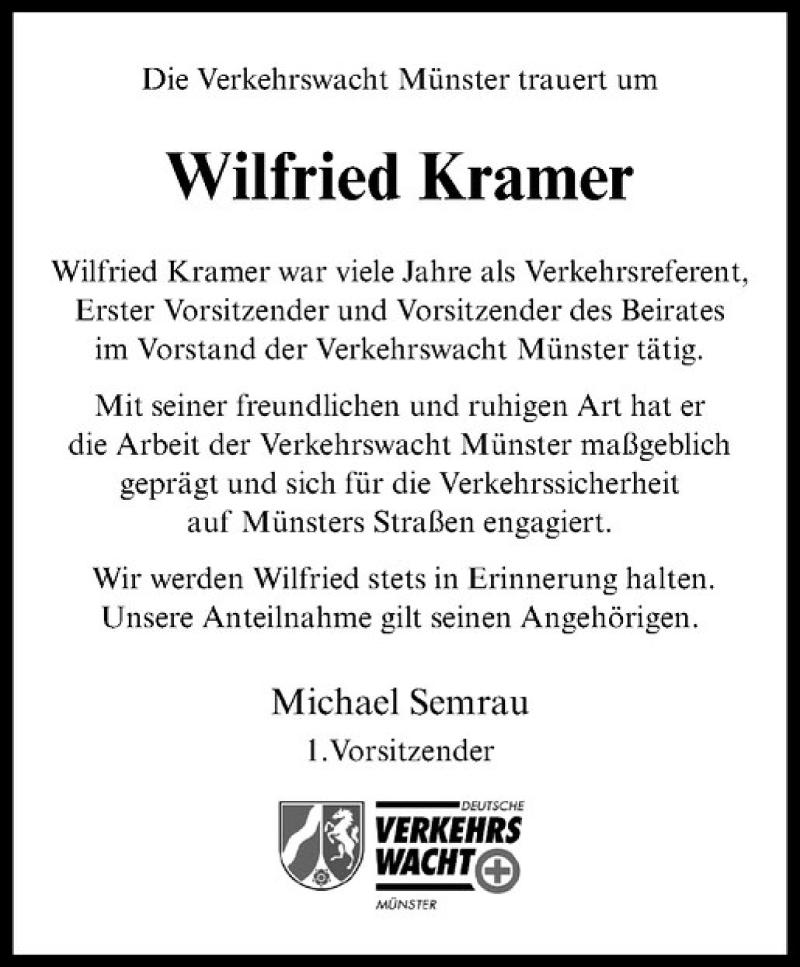  Traueranzeige für Wilfried Kramer vom 10.11.2018 aus Westfälische Nachrichten