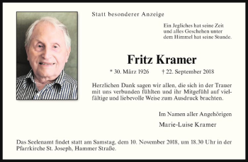 Anzeige von Fritz Kramer von Westfälische Nachrichten