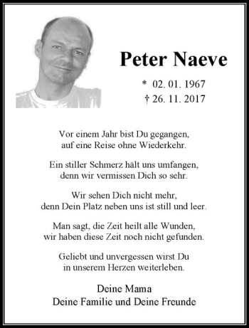 Anzeige von Peter Naeve von Westfälische Nachrichten