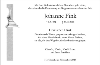 Anzeige von Johanne Fink von Westfälische Nachrichten