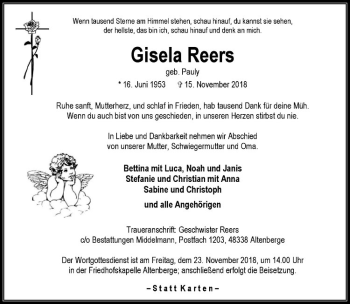 Anzeige von Gisela Reers von Westfälische Nachrichten