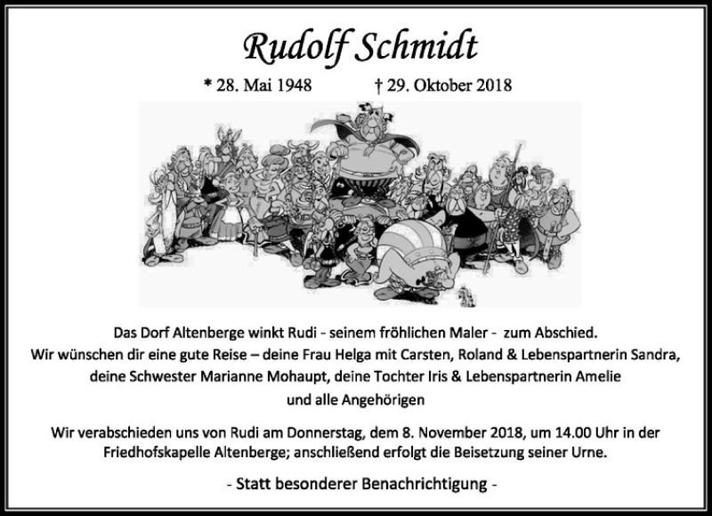  Traueranzeige für Rudolf Schmidt vom 03.11.2018 aus Westfälische Nachrichten
