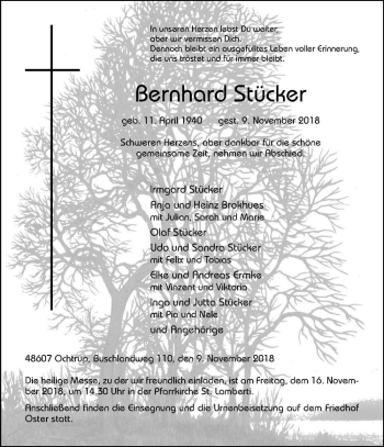 Anzeige von Klaus Liening von Westfälische Nachrichten