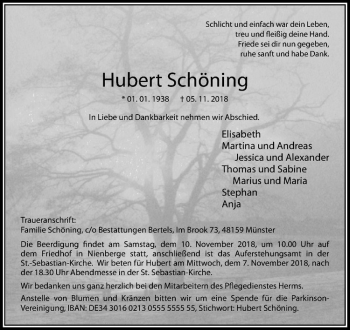 Anzeige von Hubert Schöning von Westfälische Nachrichten